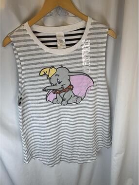 Disney DUMBO Smiling Shirt Tank Striped New With Tags Gray White XL